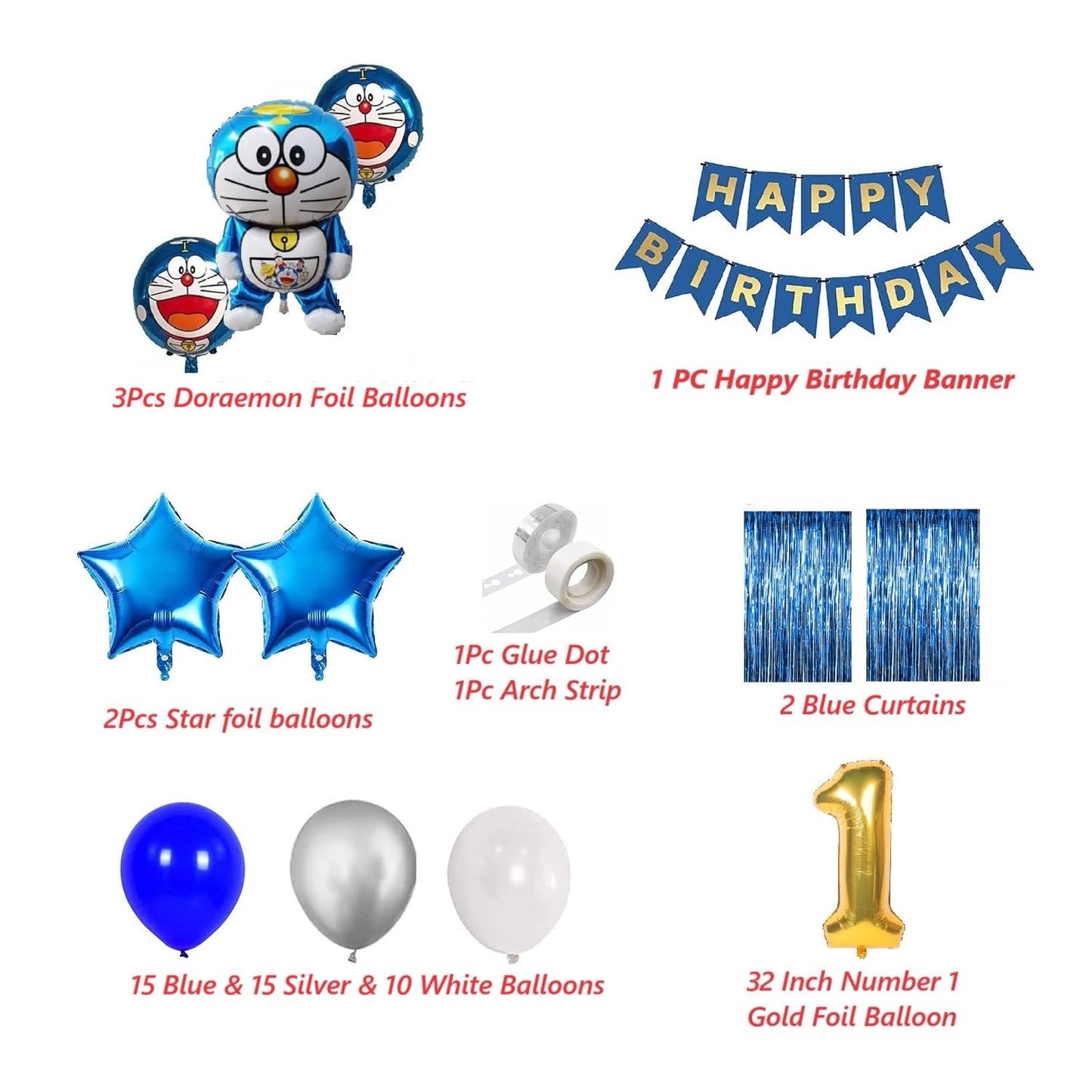 Doraemon Happy Birthday theme pack of 61 pcs for Boys and Girls| Doraemon Decoration set (1st Birthday)