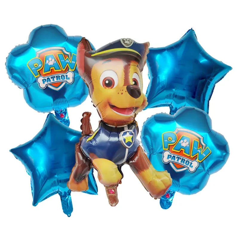 Pack Of 5 Paw Patrol Foil Balloons - Chase, Everest, Marshall, Rubble & Skye Character Foil Balloons - Kids Party Balloons