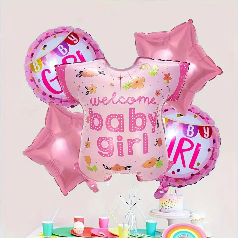 (Pack of 5) T- Shirt Shape Its a Girl Decoration Combo Foil Balloon/Baby Shower Decoration - Pink