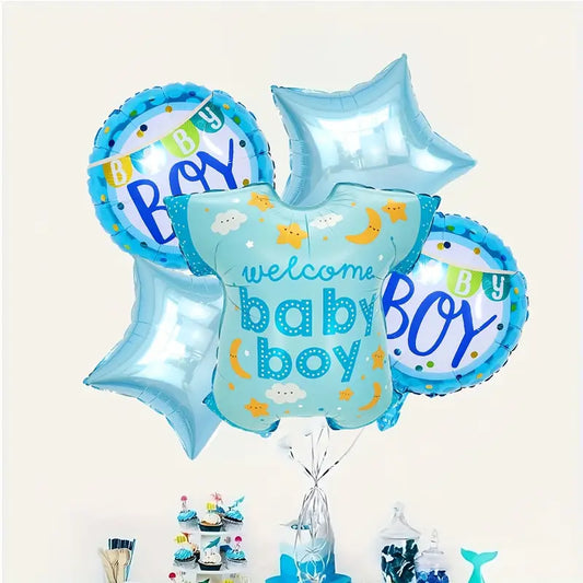 (Pack of 5) Baby Romper Shape Its a Boy Decoration Combo Foil Balloon/Welcome baby Decoration - blue