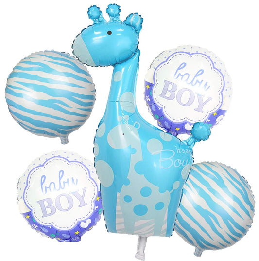 (Pack of 5) Giraffe Shape Baby Shower Foil Balloons Baby Shower Decoration Material Its a boy Decorations - Blue