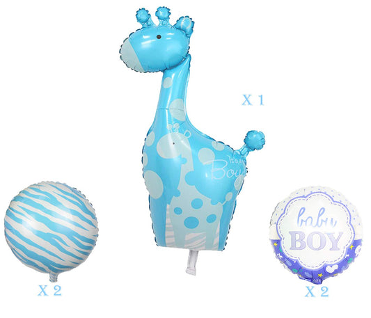 (Pack of 5) Giraffe Shape Baby Shower Foil Balloons Baby Shower Decoration Material Its a boy Decorations - Blue