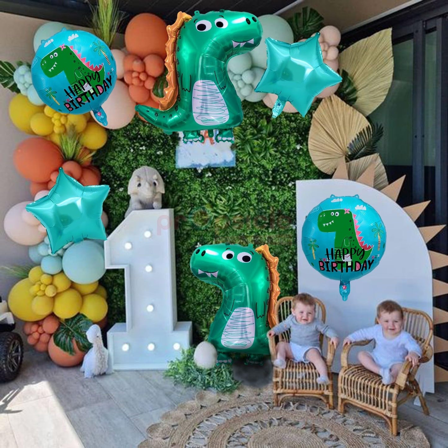(Pack Of 5) Balloons Dinosaur Birthday Balloons Dino King Theme Happy Birthday Balloon Combo Set Party Decoration - Foil, Green