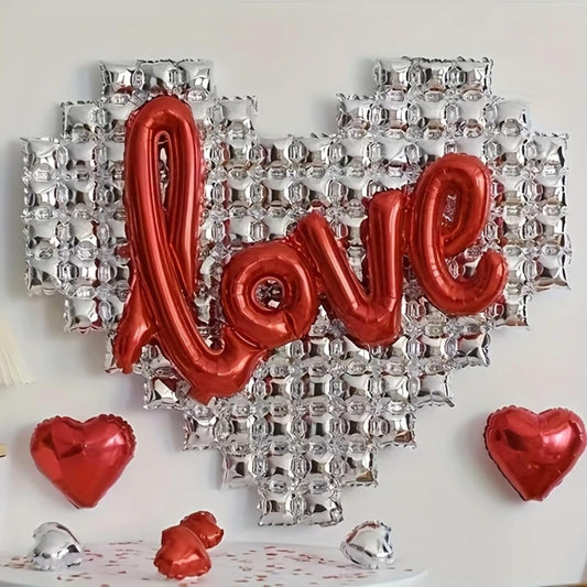 1 Pc Silver Heart Shape Foil Balloon Cube – Love Theme Party Decoration for Valentine’s Day, Anniversary, Engagement, Photo Backdrops & Displays