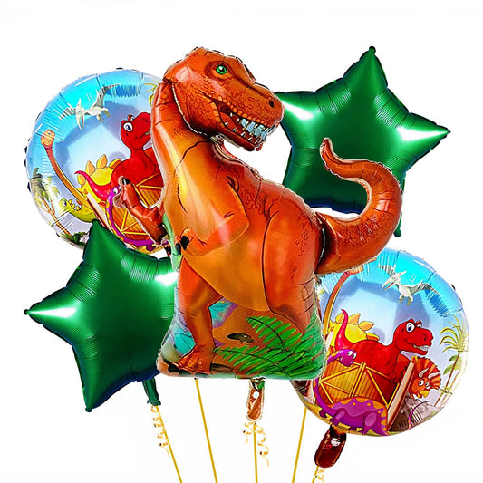 (5pcs) Birthday Jurassic Dinosaur Theme Foil Balloons Decoration Pack Of Happy Birthday Dino Animals Balloon Combo Set Party Decoration, Multi
