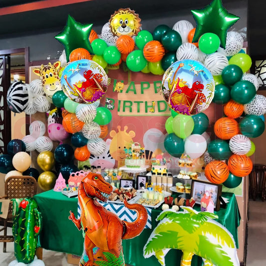 (5pcs) Birthday Jurassic Dinosaur Theme Foil Balloons Decoration Pack Of Happy Birthday Dino Animals Balloon Combo Set Party Decoration, Multi