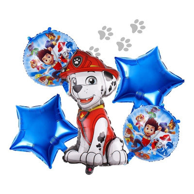 Pack Of 5 Paw Patrol Foil Balloons - Chase, Everest, Marshall, Rubble & Skye Character Foil Balloons - Kids Party Balloons