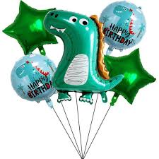(Pack Of 5) Balloons Dinosaur Birthday Balloons Dino King Theme Happy Birthday Balloon Combo Set Party Decoration - Foil, Green